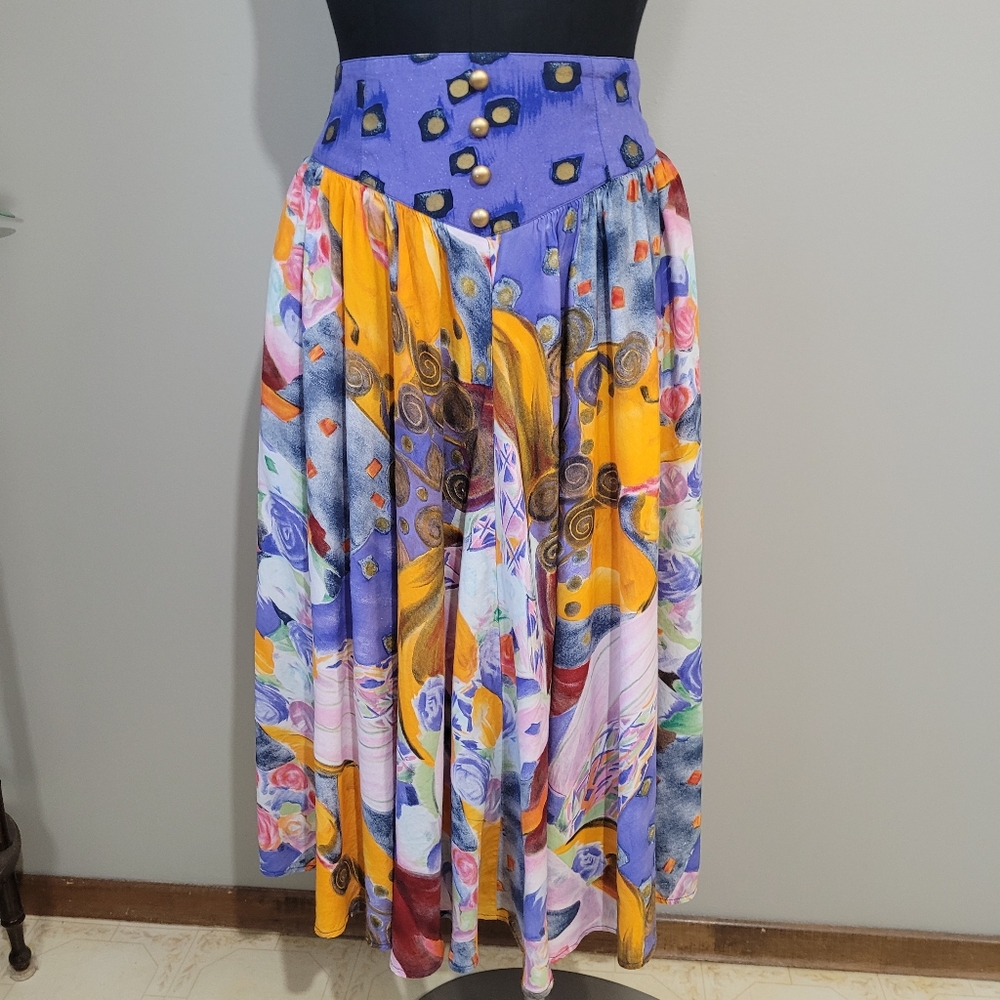 Vintage Abstract print midi skirt Bold pattern maximalist 80s skirt
